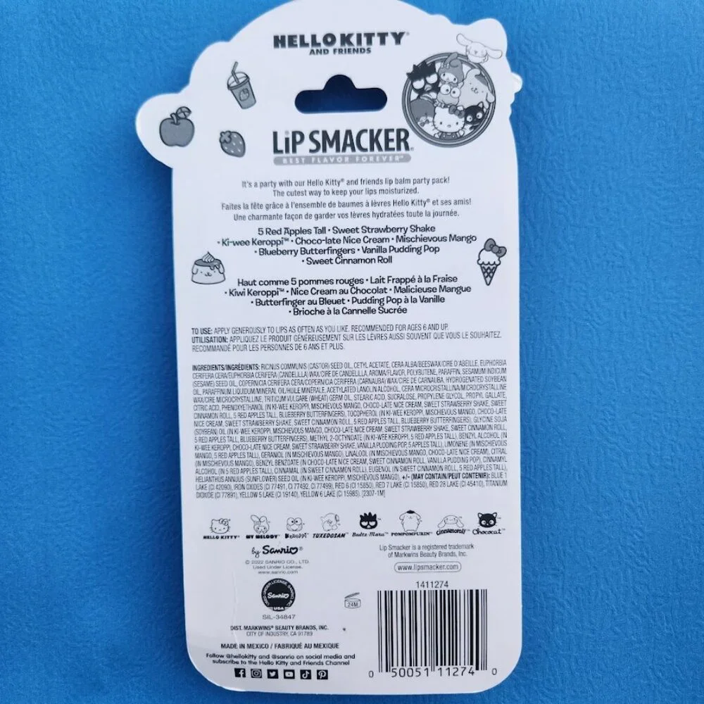 NEW Lip Smacker Sanrio Hello Kitty 8-Piece Flavored Lip Balm My Melody Little Tw